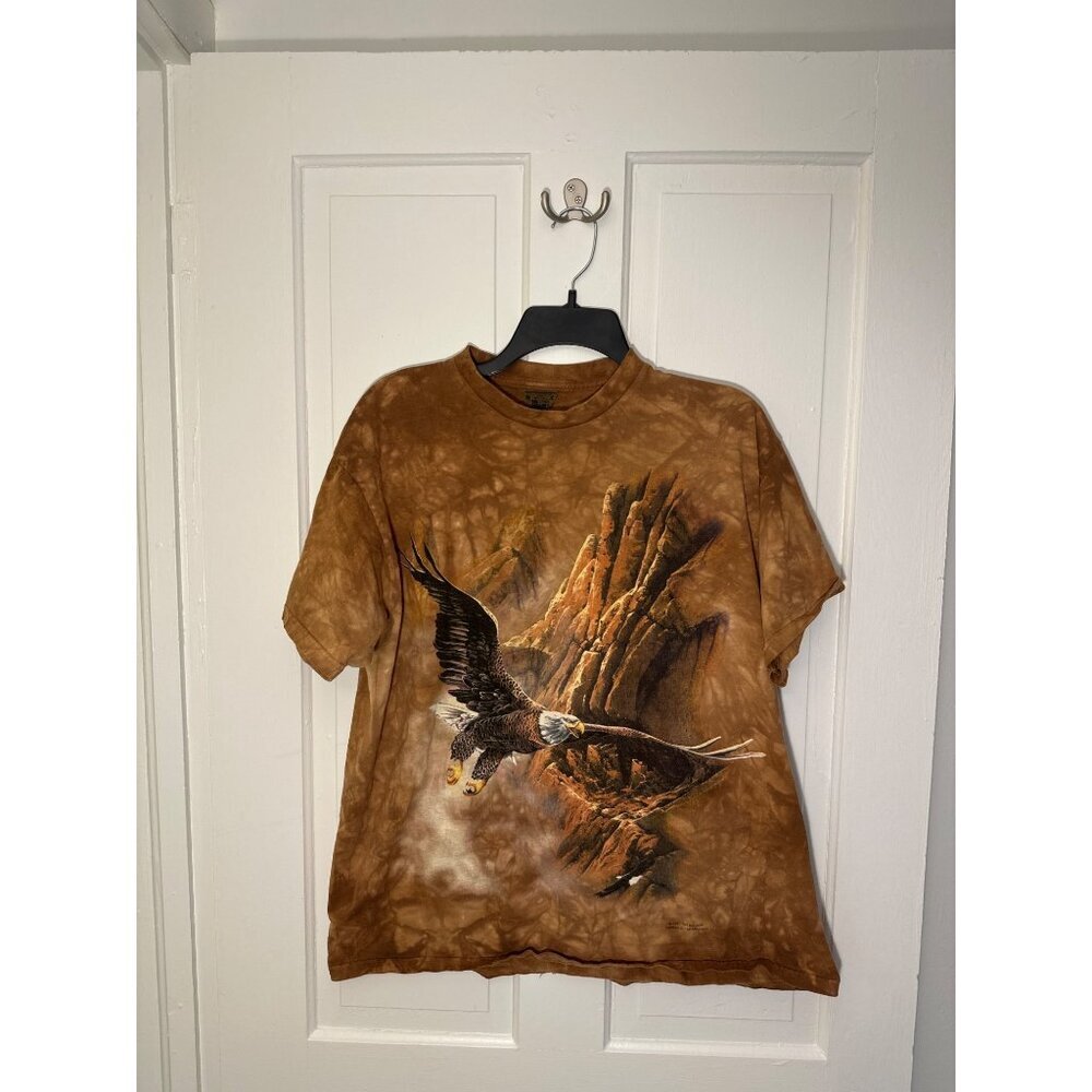 VTG The Mountain Bald Eagle Men's Brown Tie Dye Shirt 1997 Grunge Skater Size L